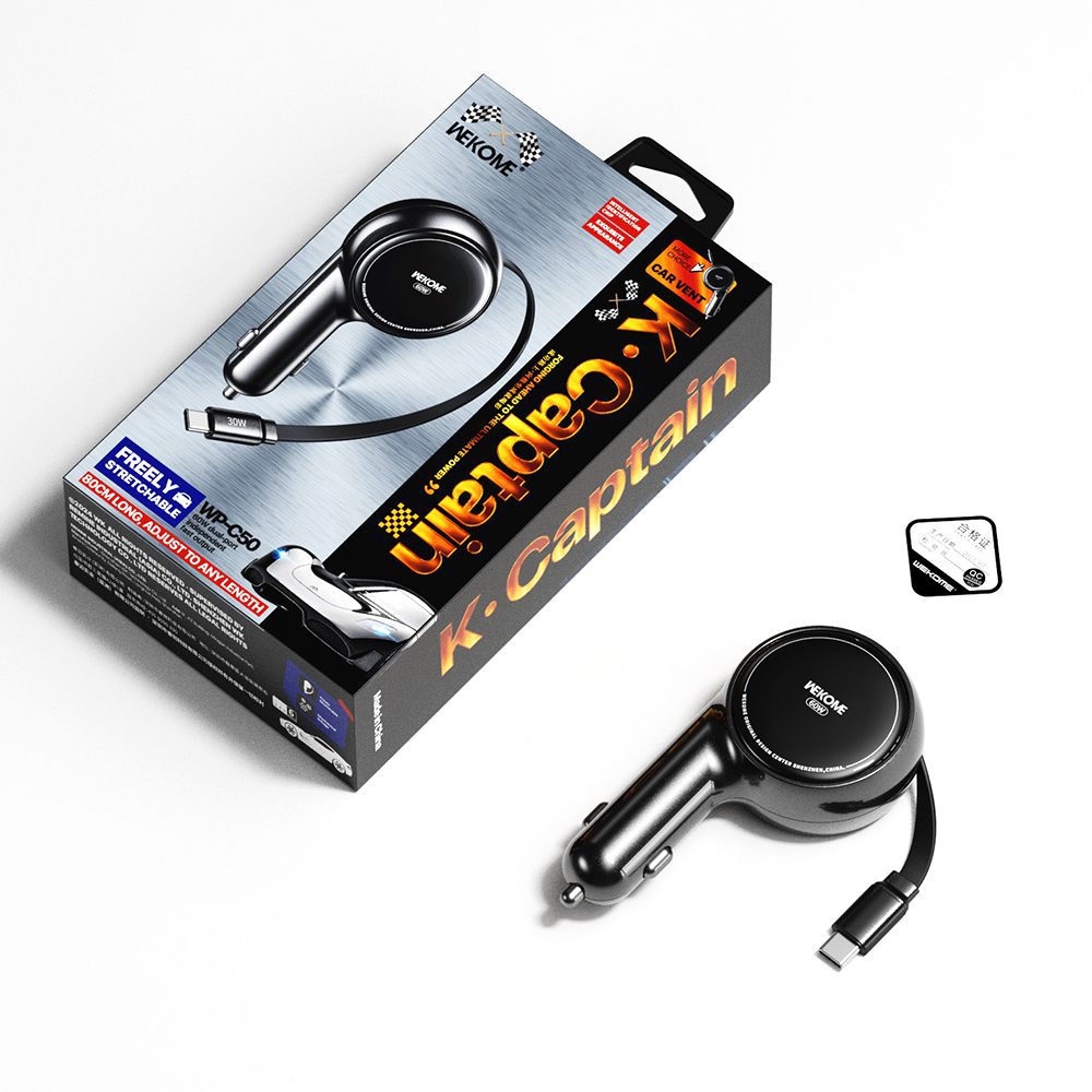 0284813 Φορτιστής Αυτοκινήτου 60W WK WP-C50 1 Θέσης, με καλώδιο USB-C 30W Μαύρο