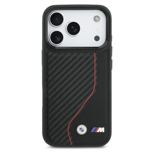 BMW case for IPHONE 17 Pro compatible with MagSafe BMHMP17L25PCCSCKR (PU Carbon Line & Logo) red