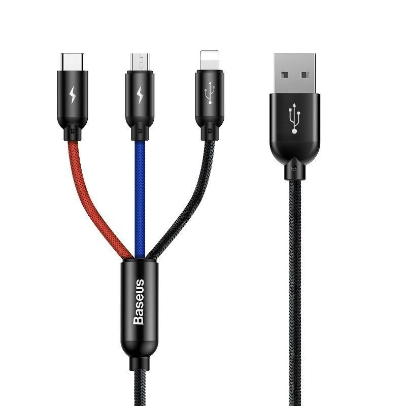 15781_5 Kabel USB Baseus 3w1 USB-C / Lightning / Micro 3A 1.2m (czarny)