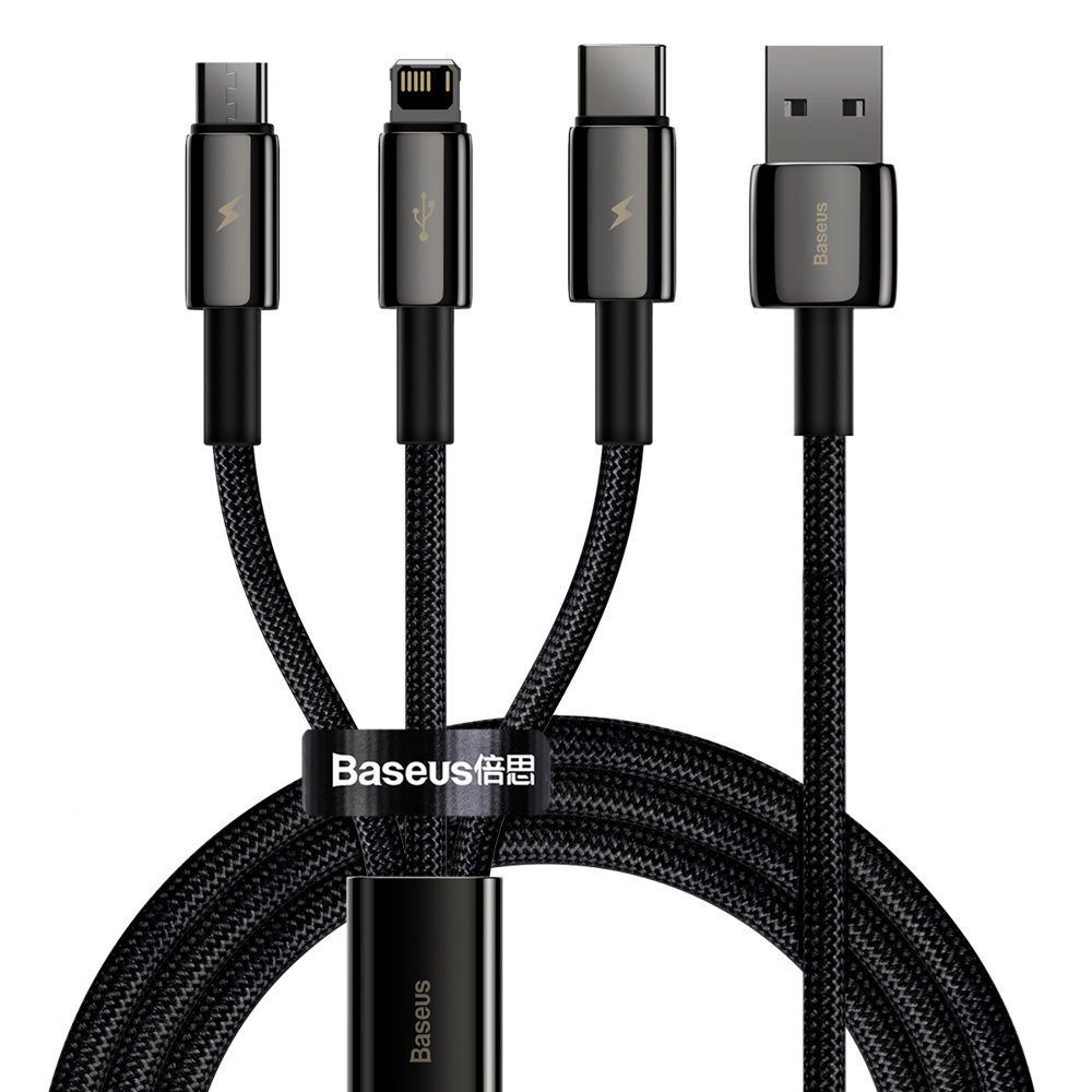 Baseus Tungsten 3in1 cable USB - USB Type C / Lightning / micro USB 3.5 A 1.5 m black (CAMLTWJ-01)eng