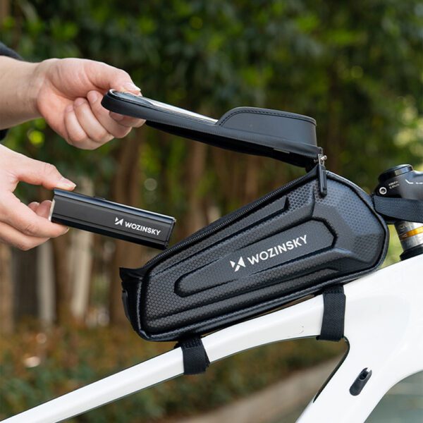 Wozinsky bicycle bag for the frame, armored, with a phone pocket, 1.7 l - blackeng