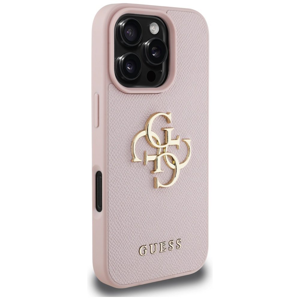 Guess Grained Big 4G Logo Small Classic Logo iPhone 16 Pro Max Case - Pinkeng