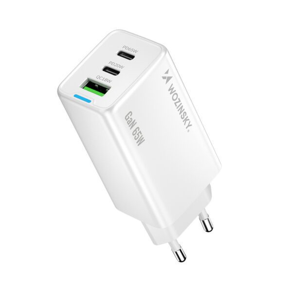 Wozinsky GaN 65W Charger with 2xUSB-C USB Ports with 65W CC Cable - Whiteeng