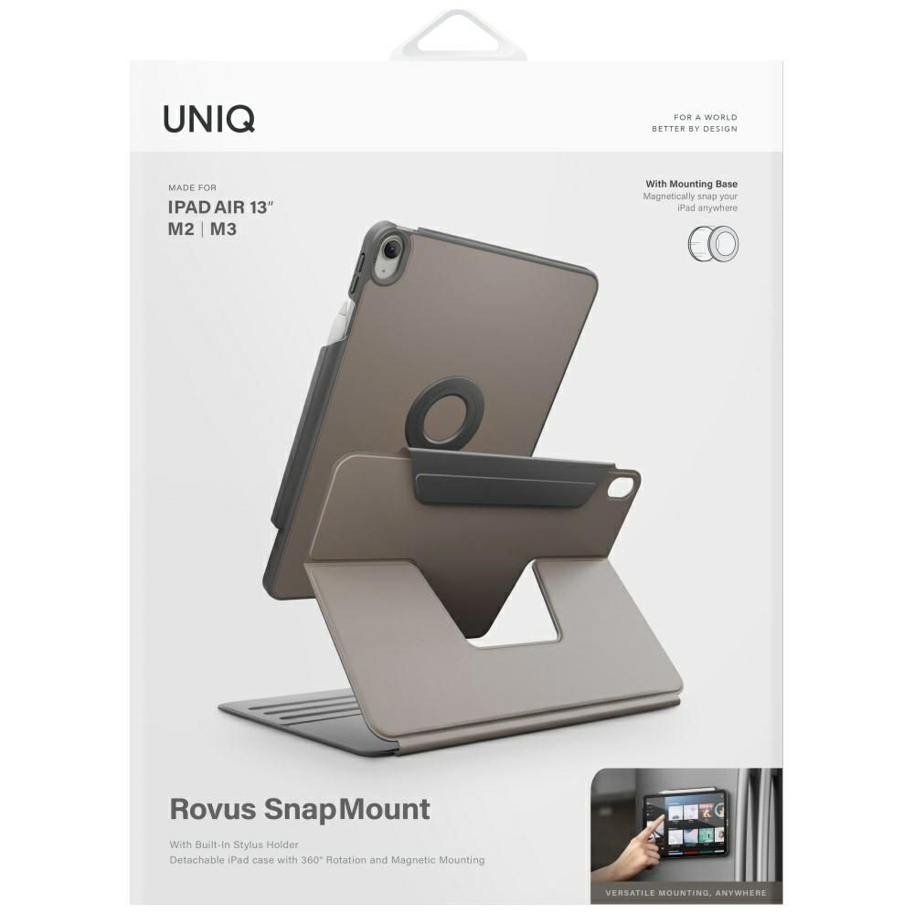 195808_10 Uniq Rovus Snapmount Magnetic 360 Rotating Detachable Case for iPad Air 13" 2024 / 2025 - Grayeng