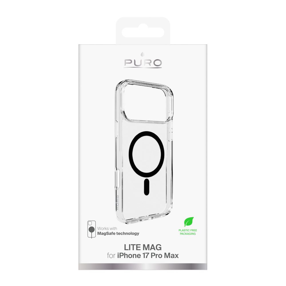 Puro Lite Mag TPU+PC Case Compatible with MagSafe for iPhone 17 Pro Max - Transparent with Black Ringeng