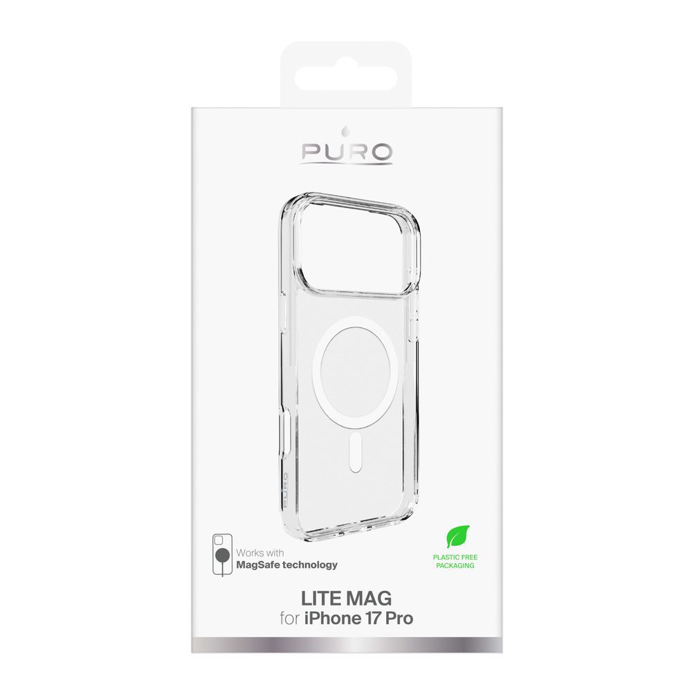 Puro Lite Mag TPU+PC Case Compatible with MagSafe for iPhone 17 Pro - Transparent with White Ringeng