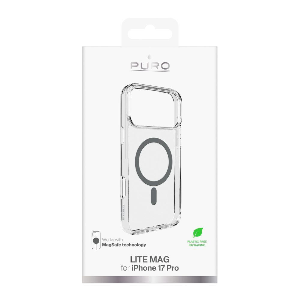 Puro Lite Mag TPU+PC Case Compatible with MagSafe for iPhone 17 Pro - Transparent with Gray Ringeng