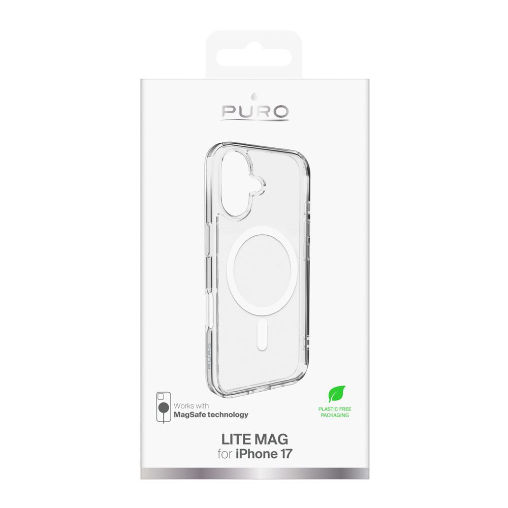 Puro Lite Mag TPU+PC Case Compatible with MagSafe for iPhone 17 - Transparent with White Ringeng