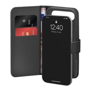 Puro Wallet Stand Case for iPhone 17 Air made of eco-leather, with a flap, wallet and stand function - blackeng
