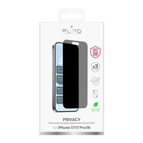 196211_2 Puro Privacy Tempered Glass for iPhone 17 / iPhone 17 Pro / iPhone 16eng