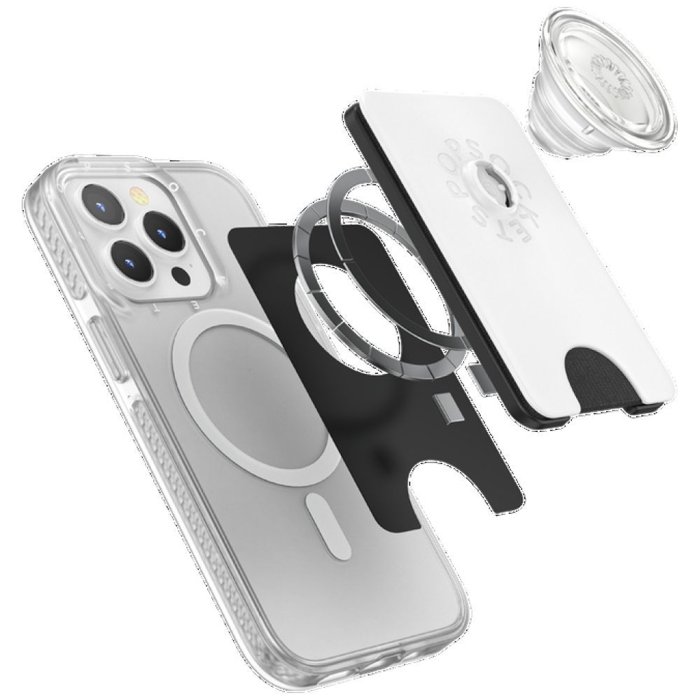 Popsockets PopWallet+ PopGrip PW+ MS G2 MagSafe Wallet Phone Holder and Stand, White and Transparenteng