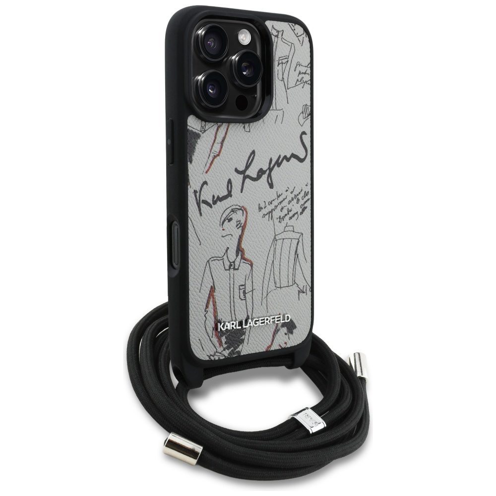 Karl Lagerfeld Crossbody Grained Pattern & Logo Case for iPhone 16 Pro Max - Grayeng