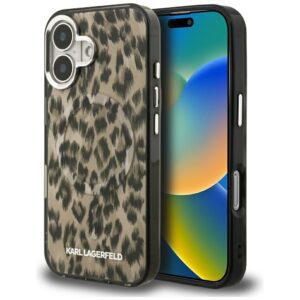 Karl Lagerfeld IML Leopard Pattern MagSafe Case for iPhone 16 - Browneng