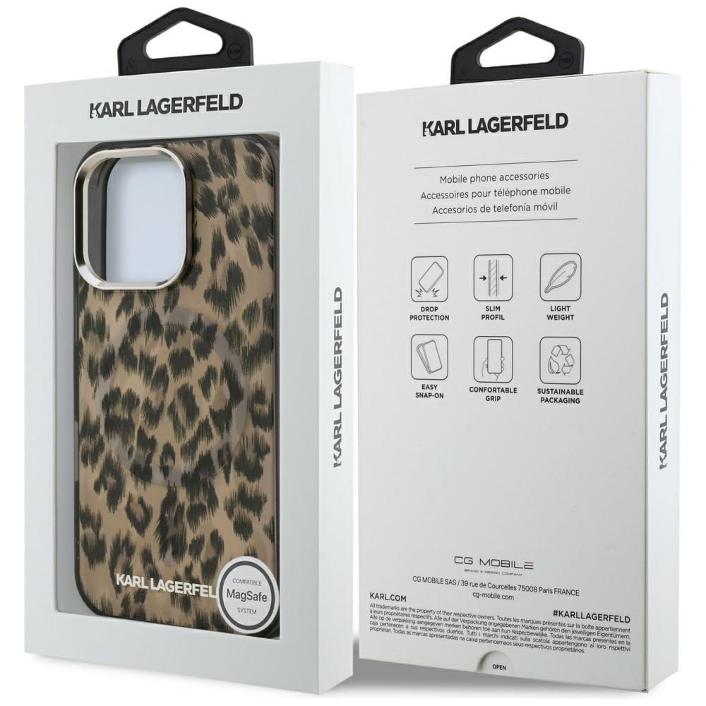 199182_8 Karl Lagerfeld IML Leopard Pattern MagSafe Case for iPhone 16 Pro Max - Browneng