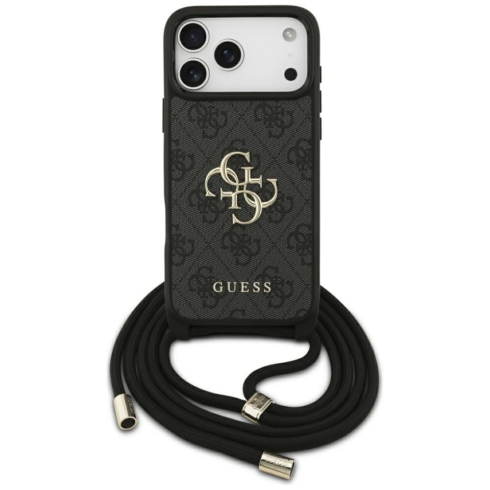 Guess 4G Big Logo Cord Stap Crossbody Case for iPhone 17 Pro Max - Blackeng