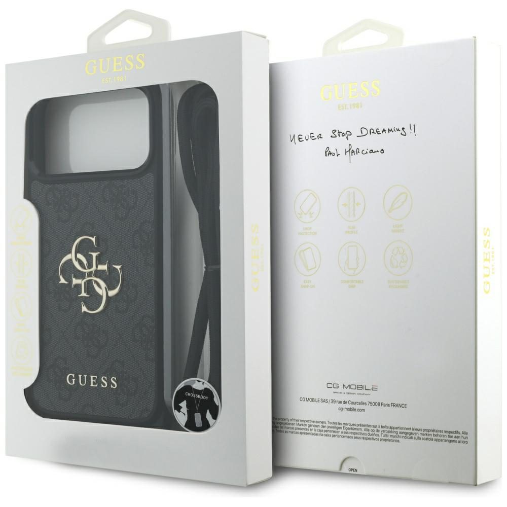 Guess 4G Big Logo Cord Stap Crossbody Case for iPhone 17 Pro Max - Blackeng