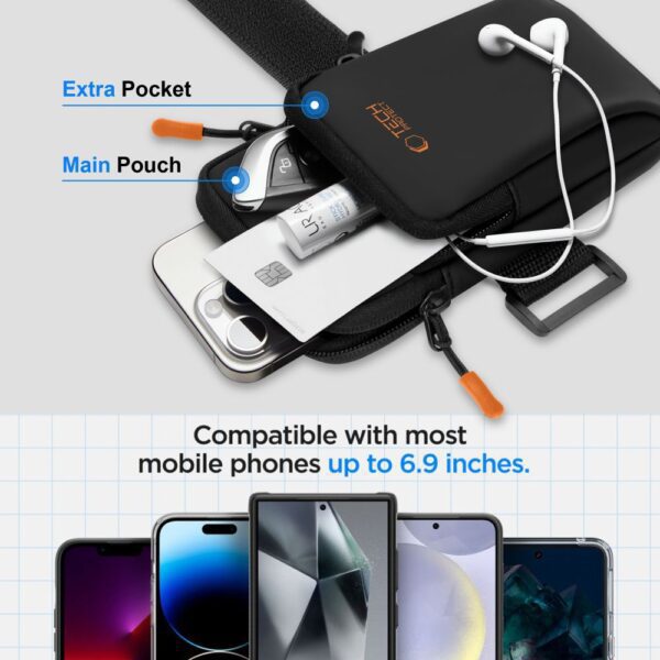 Tech-Protect M7 Universal Sport Armband Case - Black and Orangeeng