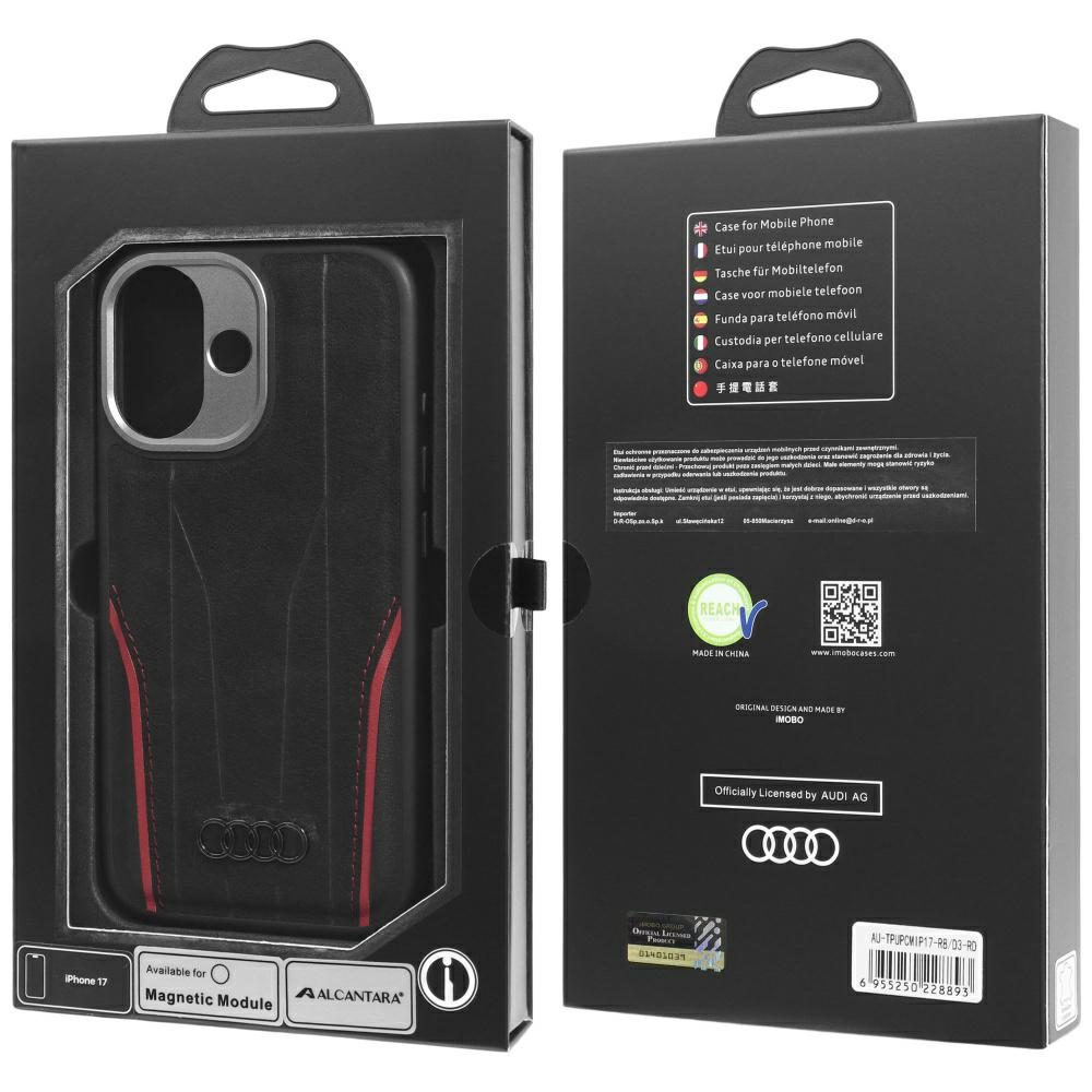 Audi R8 Genuine Leather MagSafe Case for iPhone 17 - Black and Redeng