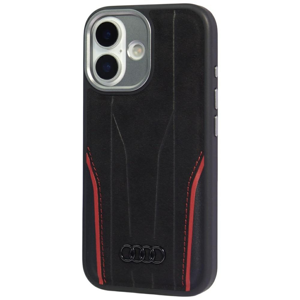 Audi R8 Genuine Leather MagSafe Case for iPhone 17 - Black and Redeng
