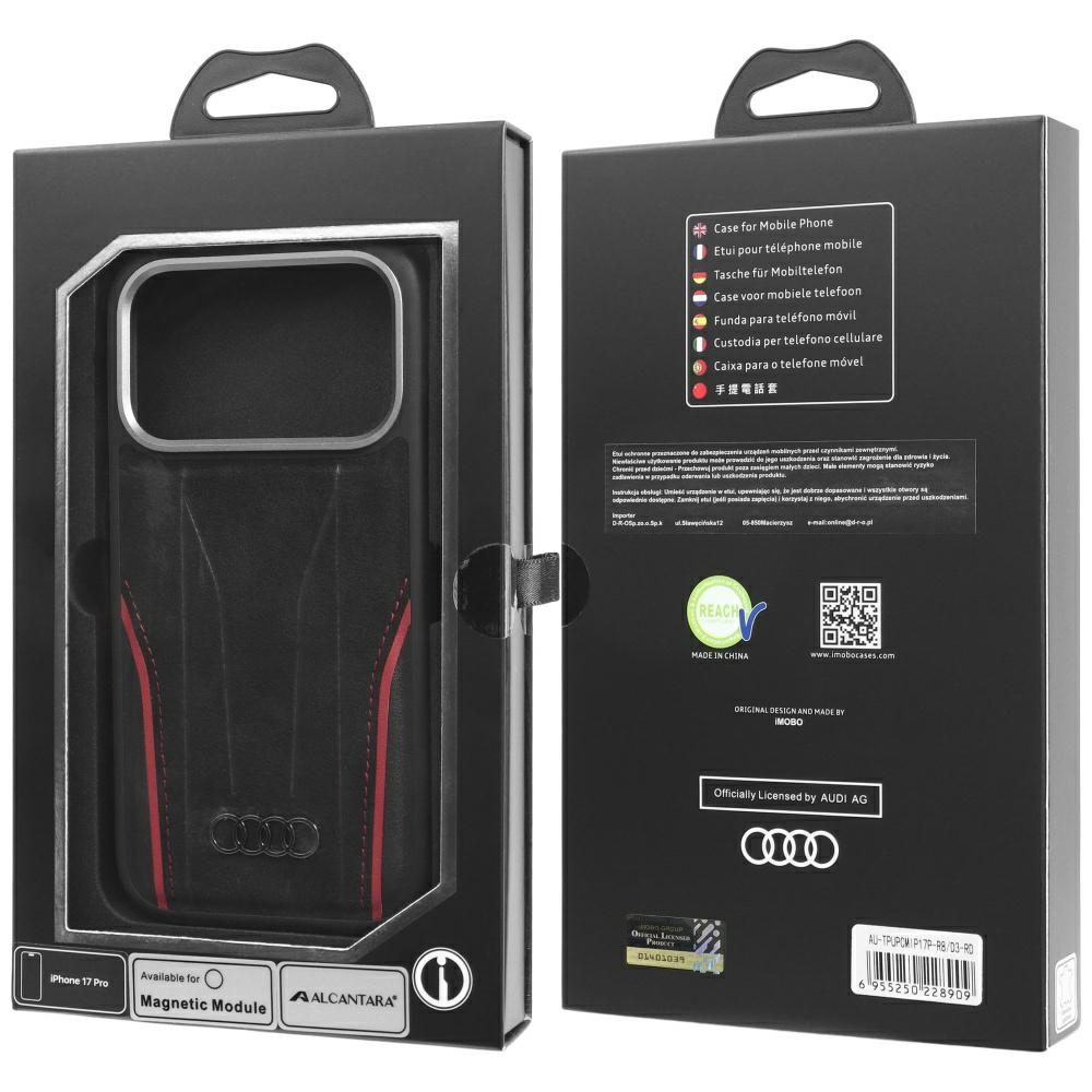 Audi R8 Genuine Leather MagSafe Case for iPhone 17 Pro - Black and Redeng