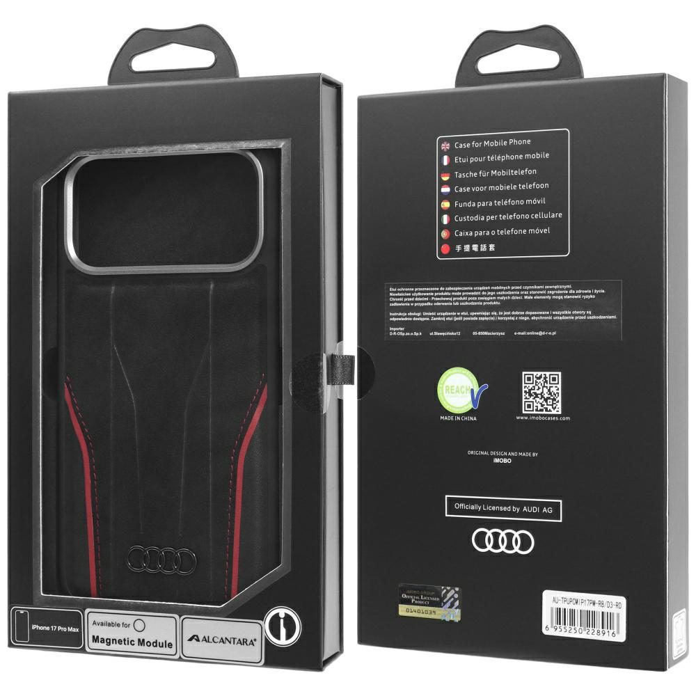 Audi R8 Genuine Leather MagSafe Case for iPhone 17 Pro Max - Black and Redeng