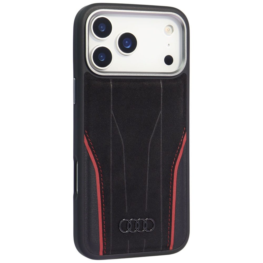 Audi R8 Genuine Leather MagSafe Case for iPhone 17 Pro Max - Black and Redeng