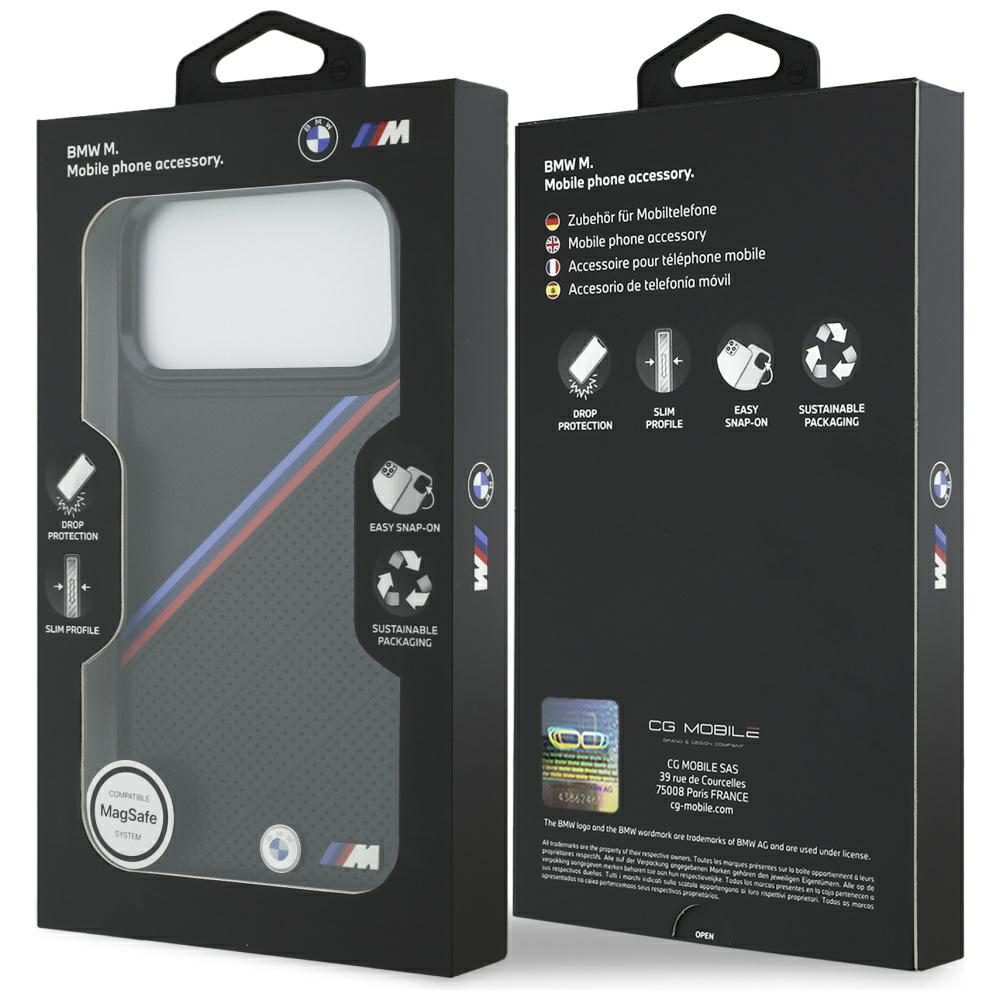 BMW M Tricolor Metal Logo MagSafe Case for iPhone 17 Pro Max - Blackeng