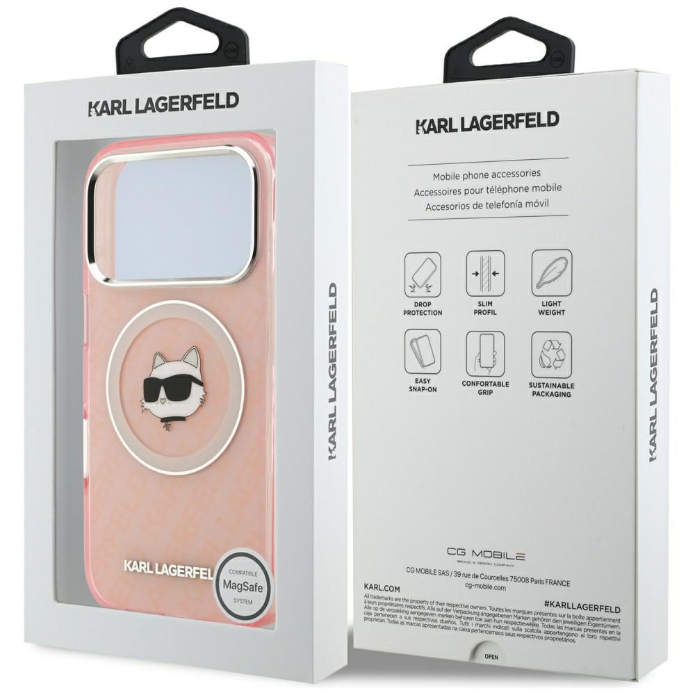 199936_8 Karl Lagerfeld IML Choupette Head Logo MagSafe Case for iPhone 17 Pro - Pinkeng