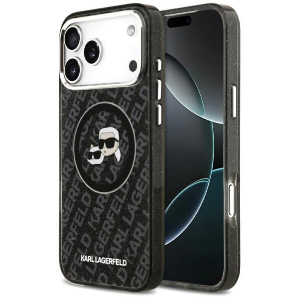 Karl Lagerfeld IML Glitter Karl&Choupette Heads Logo MagSafe Case for iPhone 17 Pro Max - Blackeng