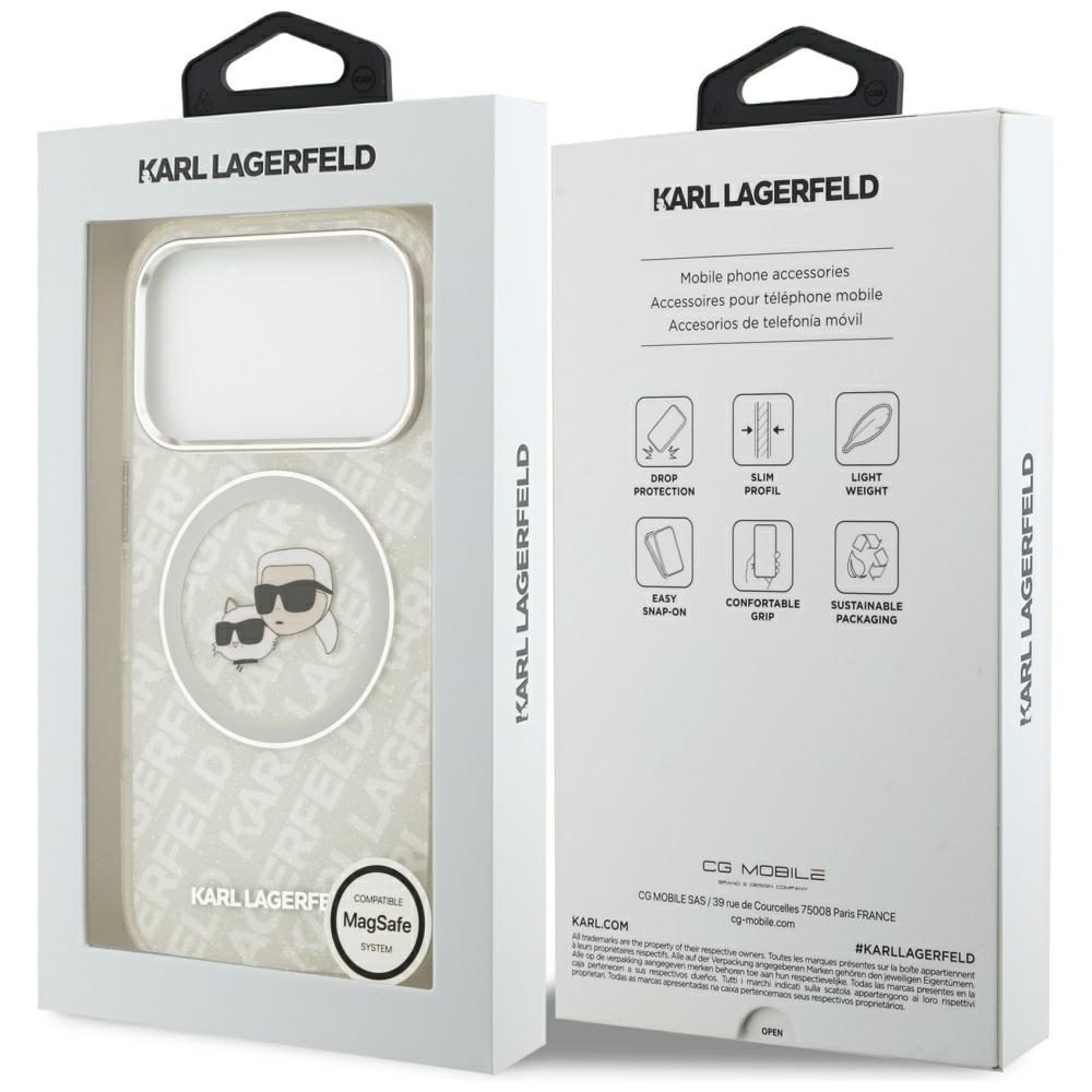 Karl Lagerfeld IML Glitter Karl&Choupette Heads Logo MagSafe Case for iPhone 17 Pro - Grayeng