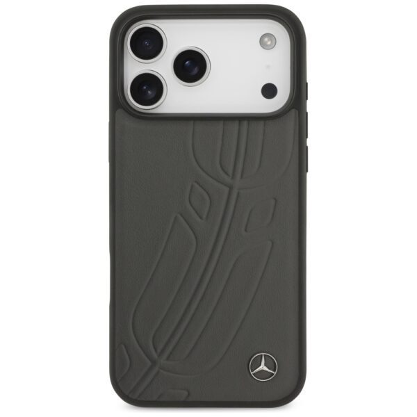 Mercedes Leather Large Laurel Leave MagSafe Case for iPhone 17 Pro Max - Black and Grayeng
