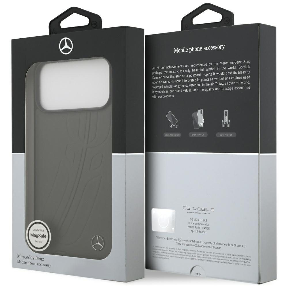 Mercedes Leather Large Laurel Leave MagSafe Case for iPhone 17 Pro Max - Black and Grayeng