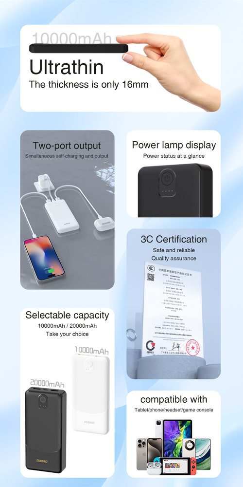Powerbank Dudao K10 10000mAh 2.4A 2 x USB-A - whiteeng