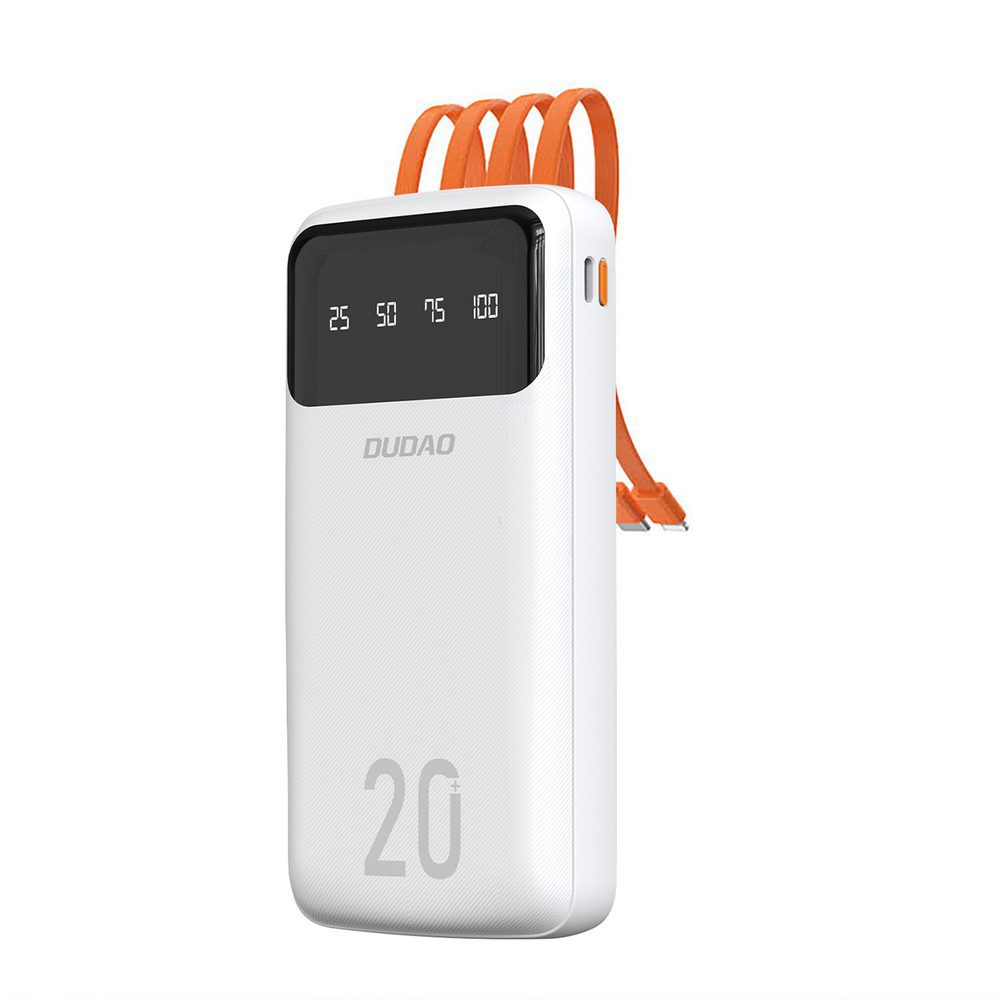Dudao capacious powerbank with 3 built-in cables 20000mAh USB Type C + micro USB + Lightning white (Dudao K6Pro +)eng