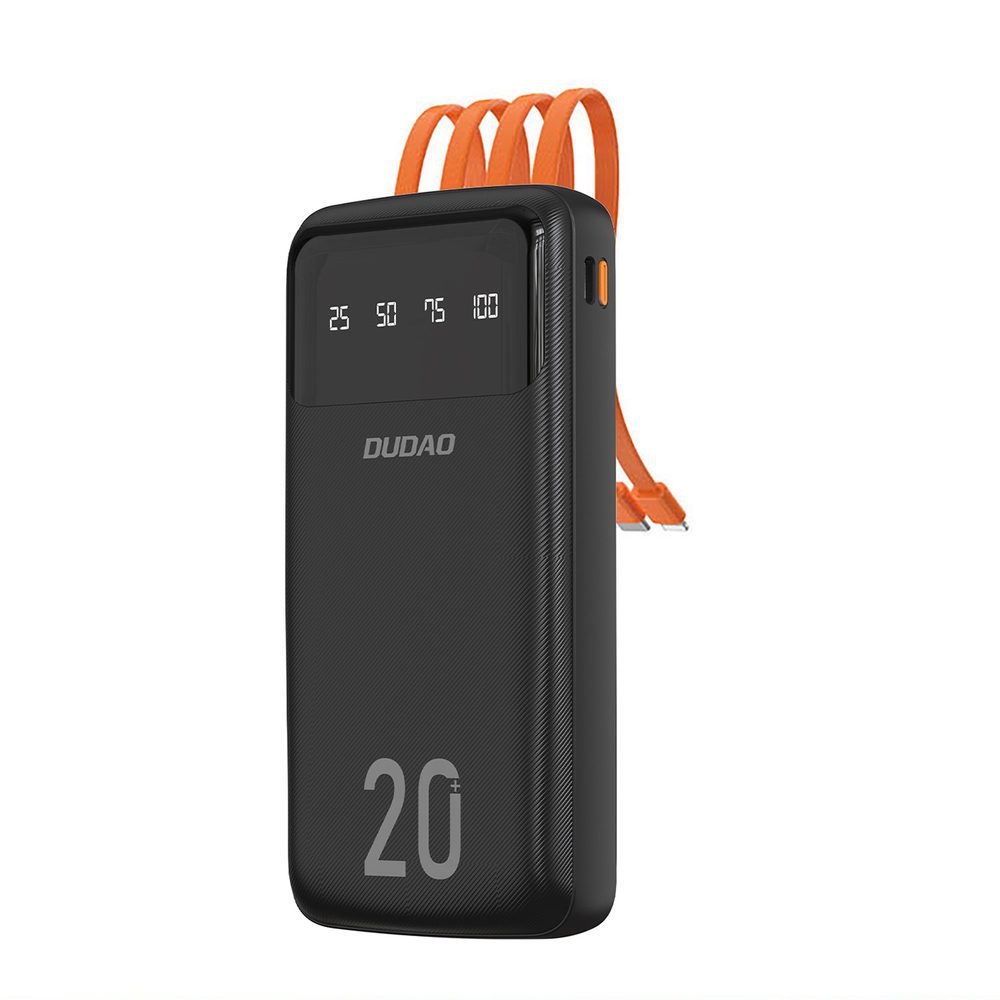 Dudao capacious powerbank with 3 built-in cables 20000mAh USB Type C + micro USB + Lightning black (Dudao K6Pro +)eng