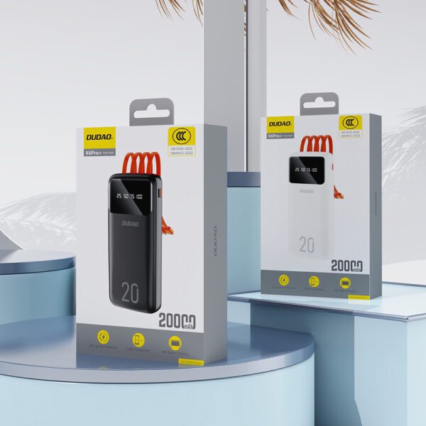 Dudao capacious powerbank with 3 built-in cables 20000mAh USB Type C + micro USB + Lightning black (Dudao K6Pro +)eng