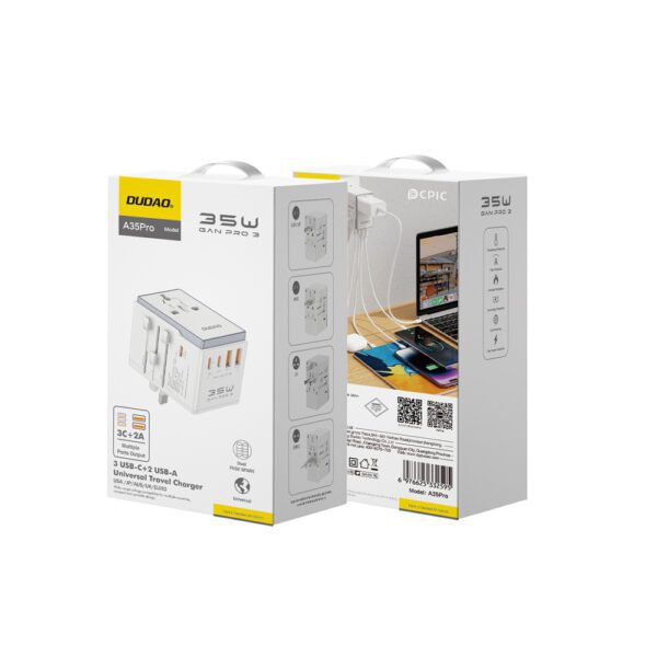 Dudao A35Pro 35W EU / UK / AUS / US / JP travel adapter 3x USB-C 2x USB-A - whiteeng
