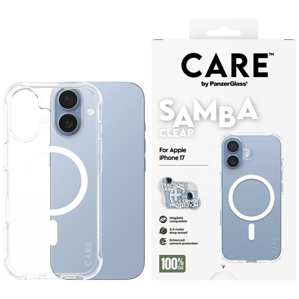CARE by PanzerGlass Fashionable Samba Case w. White MagSafe for iPhone 17 - Transparenteng