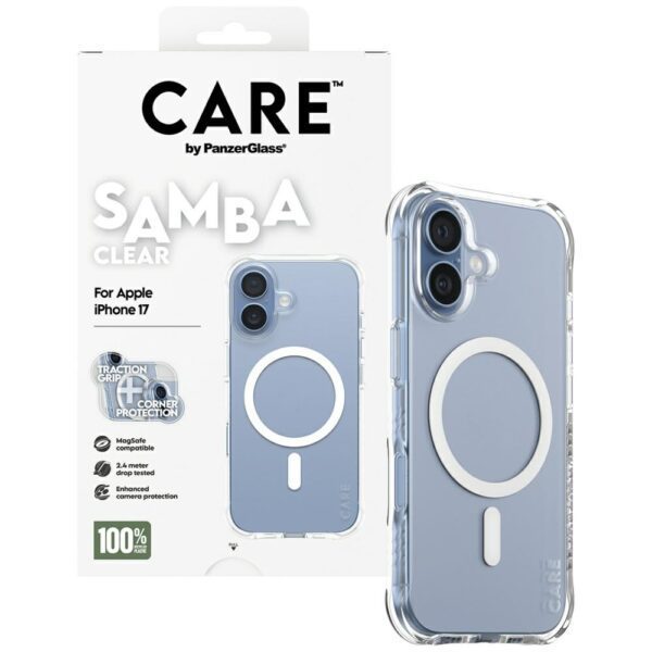 CARE by PanzerGlass Fashionable Samba Case w. White MagSafe for iPhone 17 - Transparenteng