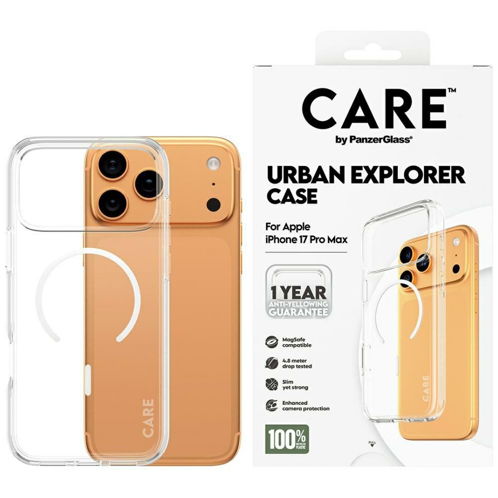 CARE by PanzerGlass Flagship Urban Explorer Case w. White MagSafe for iPhone 17 Pro Max - Transparenteng