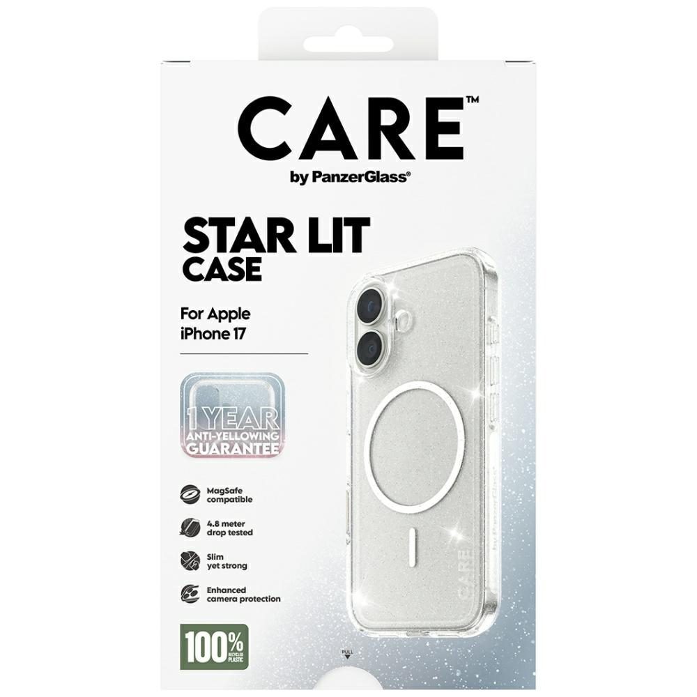 CARE by PanzerGlass Flagship Urban Explorer Case w. White MagSafe for iPhone 17 - Clear Glittereng