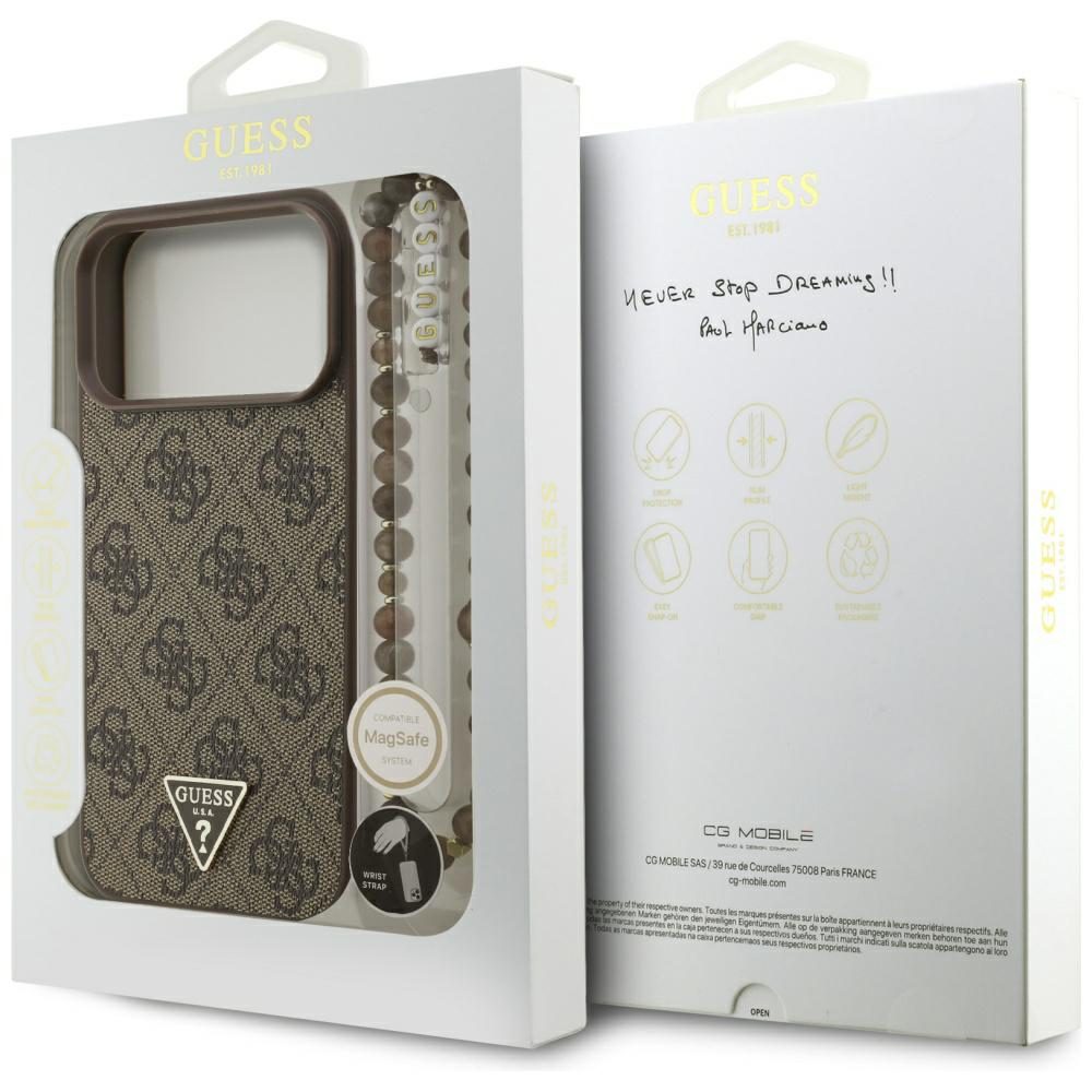 Guess 4G Strap Triangle Logo MagSafe Case for iPhone 17 Pro Max - Browneng