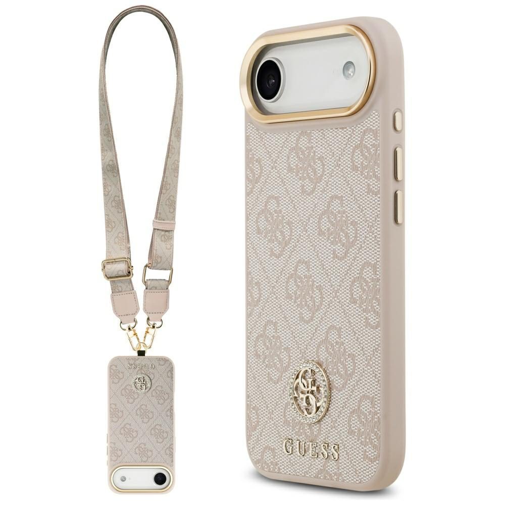 200766_1 Guess 4G Strass Logo & Big Strap Metal Buttons MagSafe Case for iPhone Air - Pinkeng