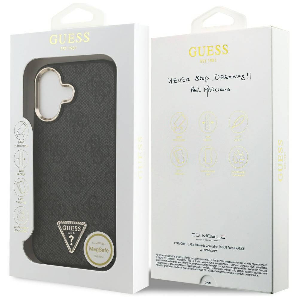 200794_8 Guess 4G Triangle Logo MagSafe Case for iPhone 17 - Black and Goldeng