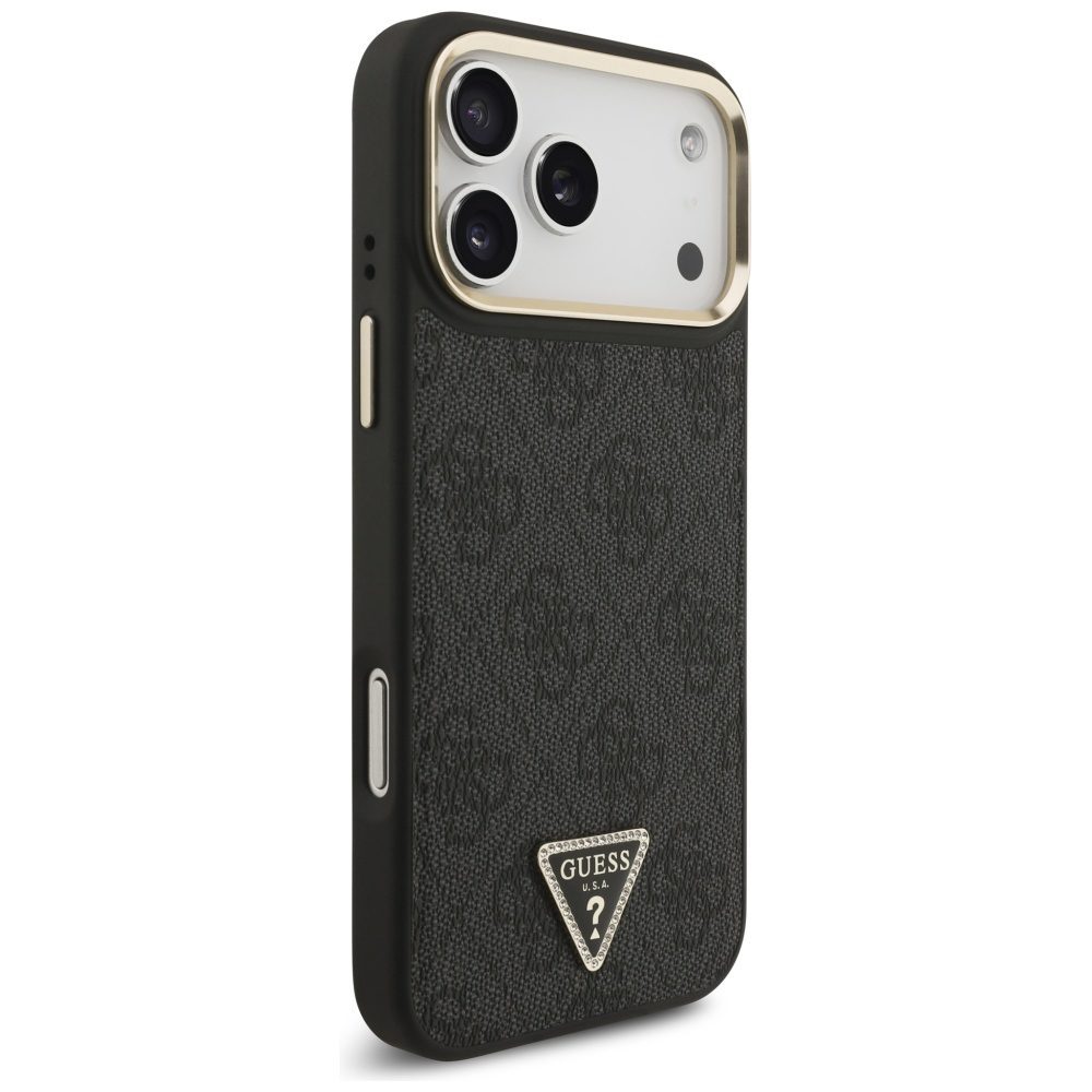 200798_4 Guess 4G Triangle Logo MagSafe Case for iPhone 17 Pro Max - Black and Goldeng