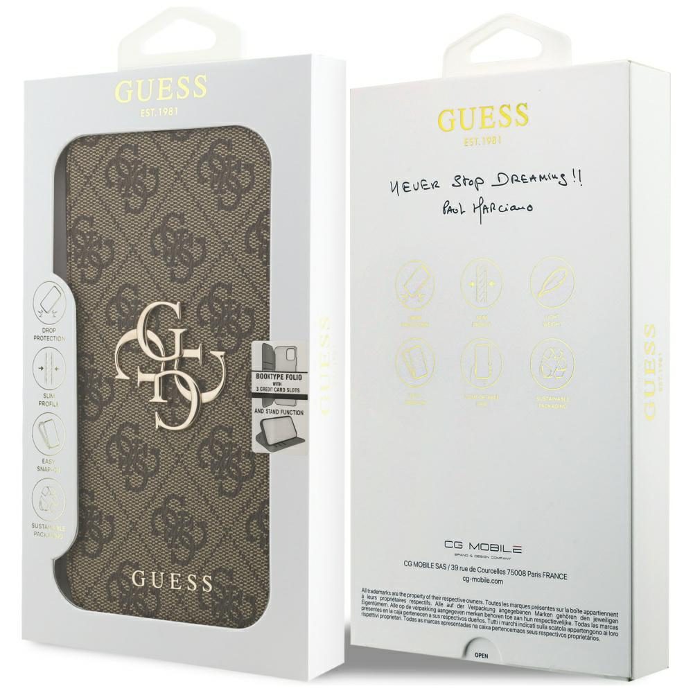 Guess Book 4G Metal Logo Case for iPhone 17 Pro Max - Browneng