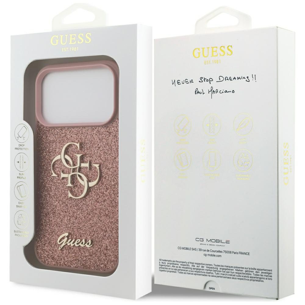 Guess Fixed Glitter Big 4G Case for iPhone 17 Pro - Pinkeng
