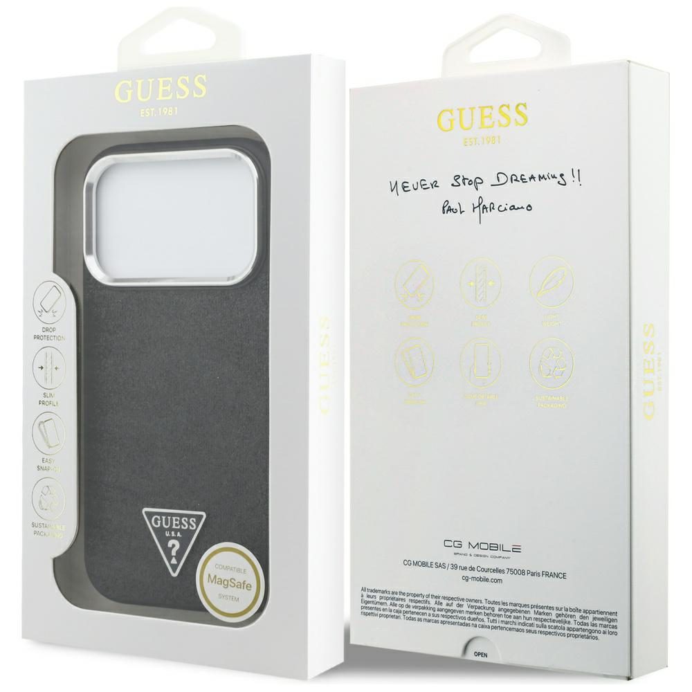 200834_8 Guess Glitter Triangle Logo MagSafe Case for iPhone 17 Pro - Blackeng
