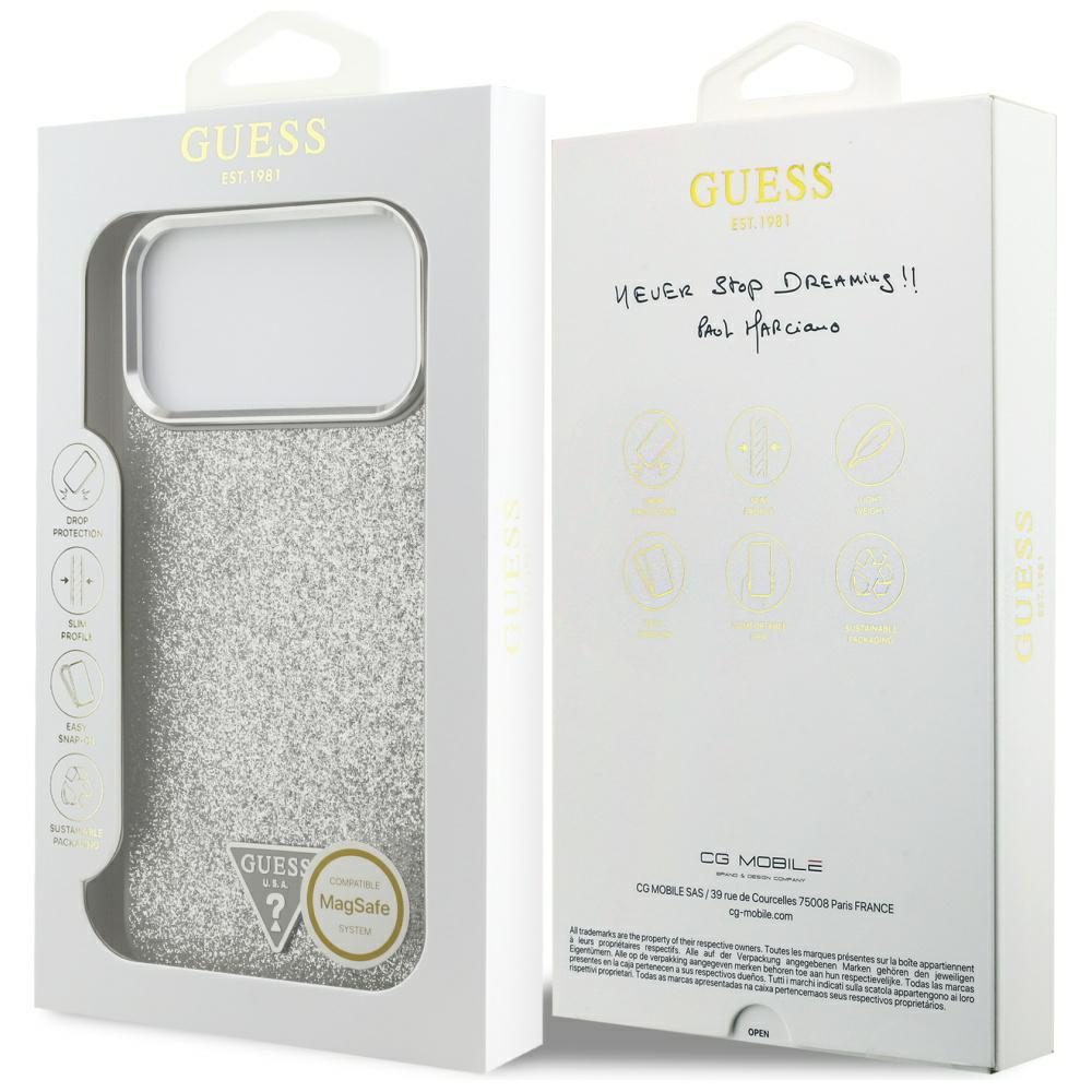 200835_8 Guess Glitter Triangle Logo MagSafe case for iPhone 17 Pro Max - silvereng