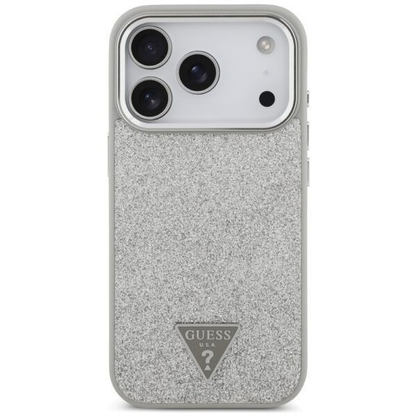 Guess Glitter Triangle Logo MagSafe case for iPhone 17 Pro - silvereng